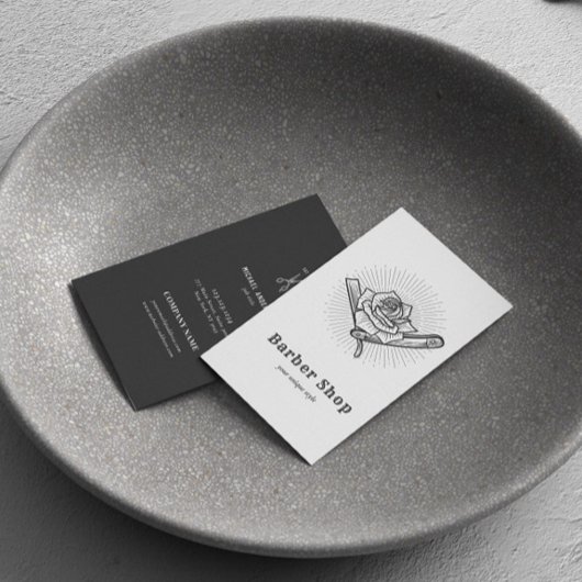 ブラックヴィンテージレトロ理容師ショップバラブレード 名刺