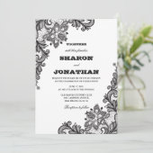 ブラックヴィンテージレースエレガントウェディング 招待状 (スタンド正面)