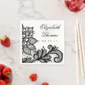 ブラックヴィンテージレース | エレガントなウェディングナプキン スタンダードカクテルナプキン (インサイチュ)