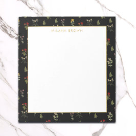 ブラックヴィンテージワイルドフラワーと金ゴールド名 ノートパッド