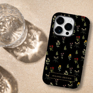 ブラックヴィンテージワイルドフラワーフローラルパターンシック Case-Mate iPhone 14 PROケース