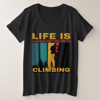 ブラックヴィンテージ登山ハイキングキャンピングビッグ プラスサイズTシャツ