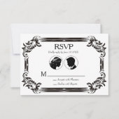 ブラックヴィンテージ結婚シルエットとタイポグラフィ 出欠カード (正面)