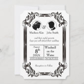 ブラックヴィンテージ結婚シルエットとタイポグラフィ 招待状 (正面)