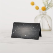 ブラックヴィンテージ色あせた星ハロウィーン折り畳み プレイスカード (正面)