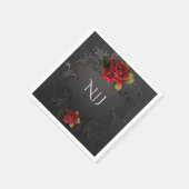 ブラックヴィンテージ装飾赤いバラ結婚ズ スタンダードカクテルナプキン (角)