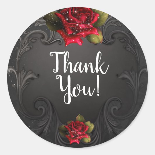 ブラックヴィンテージ装飾赤バラ結婚式の引き出物 ラウンドシール (正面)