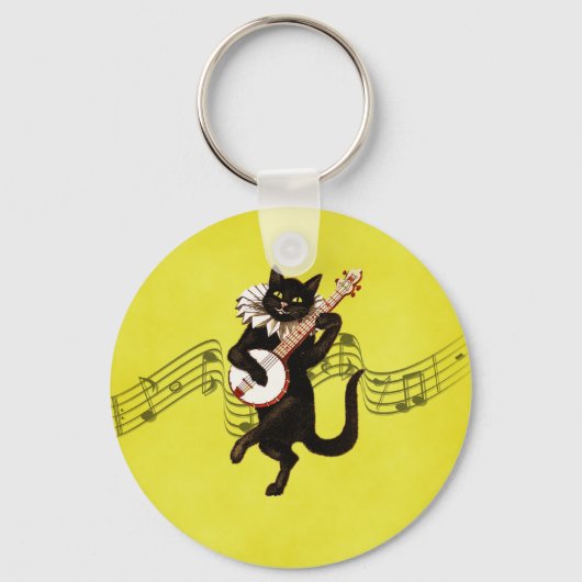 ブラックヴィンテージ遊猫の音符のバンジョー キーホルダー (正面)