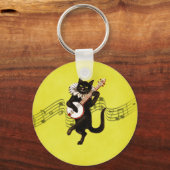 ブラックヴィンテージ遊猫の音符のバンジョー キーホルダー (正面)