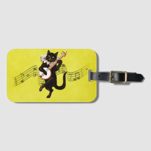 ブラックヴィンテージ遊猫の音符のバンジョー ラゲッジタグ