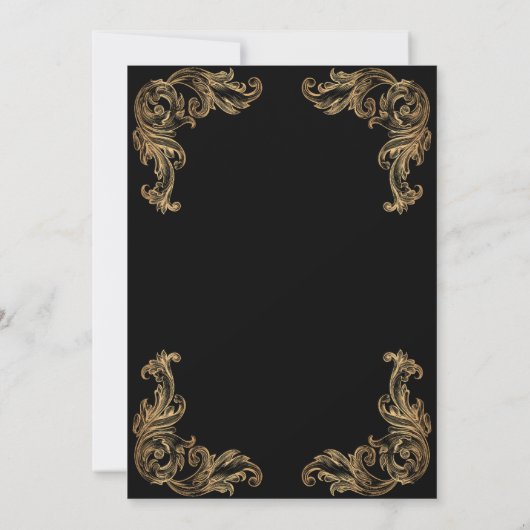 ブラックヴィンテージ金ゴールドコーナーイスラム結婚教徒 招待状 (裏面)