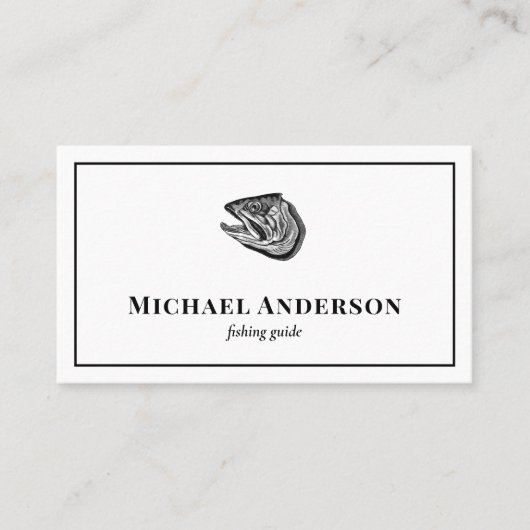 ブラックヴィンテージ魚釣りガイドプロフェッショナル漁師 名刺 (正面)