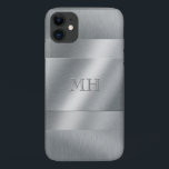 ブラックールシュ金属ルックモノグラム iPhone 11 ケース<br><div class="desc">エレガントとクールつやミニマルり消しメタルのルック頭が切れるフォンのケースあなたが刻まれた効果のように見えるあなたのイニシャルを追加することができる。</div>