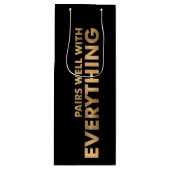 ブラック上のすべての文字ゴールドフォイルとペア ワインギフトバッグ (正面)