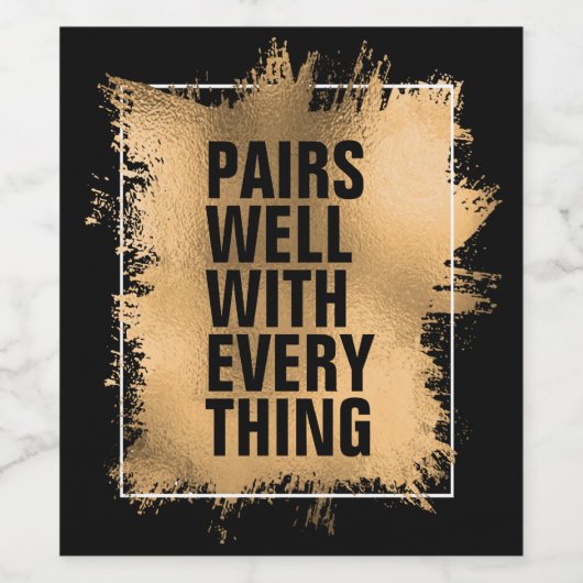 ブラック上のすべての文字ゴールドフォイルとペア ワインラベル (シングルラベル)