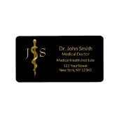 ブラック上のアスレピウス金ゴールドの医療の上品なロッド ラベル (正面)