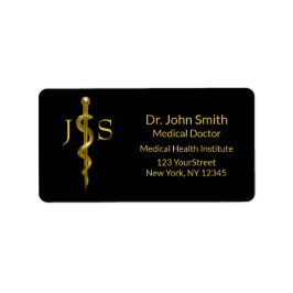 ブラック上のアスレピウス金ゴールドの医療の上品なロッド ラベル