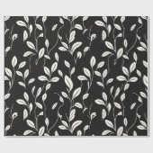 ブラック上のミニマリストのリーフパターン ラッピングペーパー (フラット)