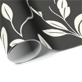 ブラック上のミニマリストのリーフパターン ラッピングペーパー (ロールコーナー)