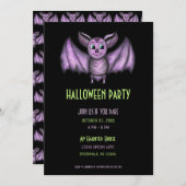 ブラック不気味アンドパープルこうもりハローウィンパーティ 招待状 (正面/裏面)