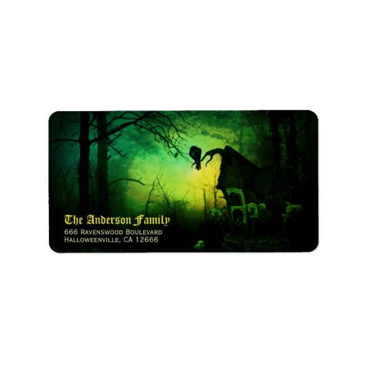 ブラック不気味レイベンハロウィーン差出人住所 ラベル (正面)