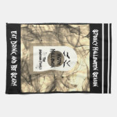 ブラック不気味食べ、ドリンク&ビープ怖いハッピーハローウィン キッチンタオル (横)