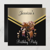 ブラック人気があるキャラメルアンドボウパーティの招待状 招待状 (正面/裏面)