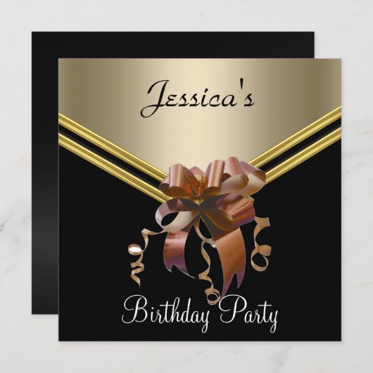 ブラック人気があるキャラメルアンドボウパーティの招待状 招待状 (正面/裏面)