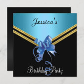 ブラック人気があるブルーアンドボウパーティの招待状 招待状 (正面/裏面)