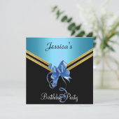 ブラック人気があるブルーアンドボウパーティの招待状 招待状 (スタンド正面)