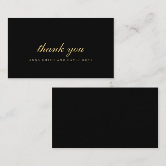 ブラック伝統的と金ゴールド結婚のサンキューカード エンクロージャーカード (正面/裏面)