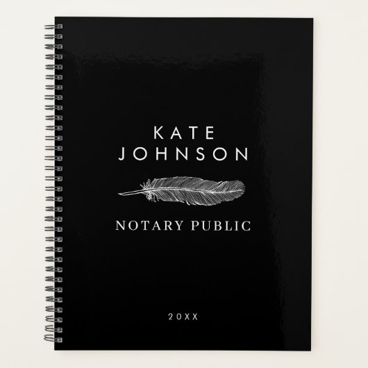ブラック公証人署名エージェントの羽根クイルのロゴ プランナー手帳 (正面)