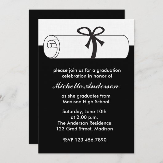 ブラック卒業お祝い招待状 招待状 (正面/裏面)