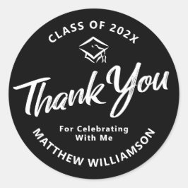 ブラック卒業はっきりした白スクリプトキャップ ラウンドシール