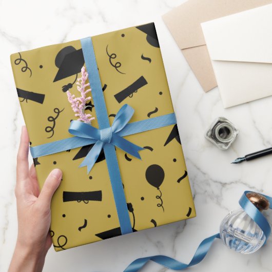 ブラック卒業キャップトスラッピング紙 ラッピングペーパー (ギフト)