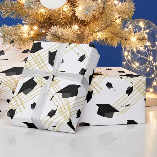 ブラック卒業キャップトスラッピング紙 ラッピングペーパー (クリスマス)