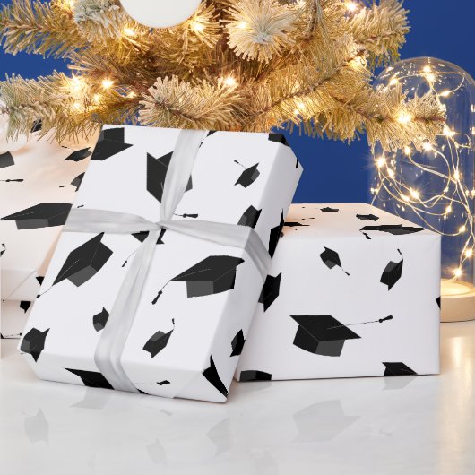 ブラック卒業キャップトスラッピング紙 ラッピングペーパー (クリスマス)