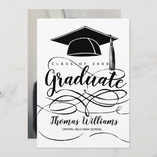 ブラック卒業キャップバック写真卒業2023 案内状 (正面/裏面)