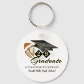 ブラック卒業キャップフットボールパーソナライズされた キーホルダー (裏面)