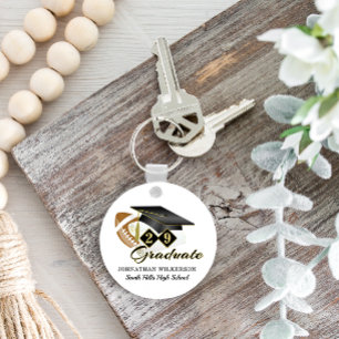 ブラック卒業キャップフットボールパーソナライズされた キーホルダー