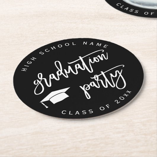 ブラック卒業パーティークラス ラウンドペーパーコースター (アングル)