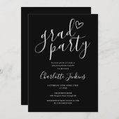 ブラック卒業パーティースクリプトハート卒業パーティー 招待状 (正面/裏面)