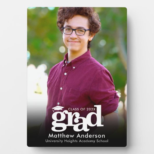 ブラック卒業写真ホワイトタイポグラフィミニマル フォトプラーク (正面)