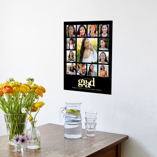 ブラック卒業K-12フォトコラージュはっきりした実在金ゴールド 箔ポスター (レイダウン (キッチン))