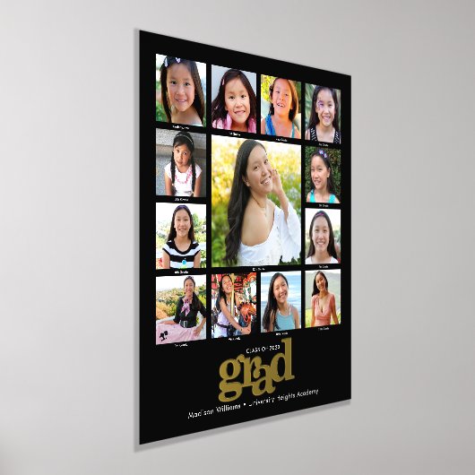 ブラック卒業K-12フォトコラージュはっきりした実在金ゴールド 箔ポスター (レイダウン)