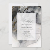 ブラック及び金ゴールドアルコールインク結婚式招待状 招待状 (正面)