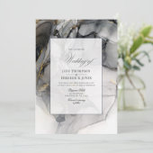 ブラック及び金ゴールドアルコールインク結婚式招待状 招待状 (スタンド正面)