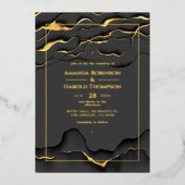 ブラック及び金ゴールドイ結婚ンクの箔招待状 箔招待状 (正面)