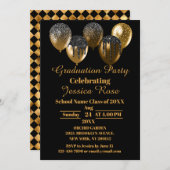 ブラック及び金ゴールドエレガント卒業招待状 招待状 (正面/裏面)