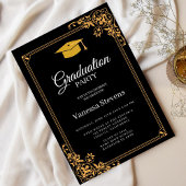 ブラック及び金ゴールドクラシックの目盛りキャップパーティー 招待状
